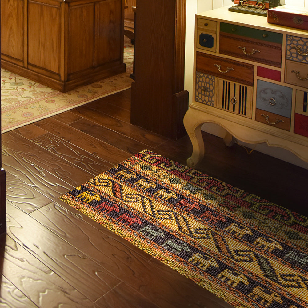 60x120cm Anti-Slip Egypt Knit Print Self-adhesive Floor Mat Sticker Home Decor