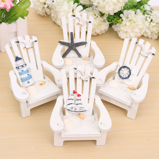Mini Fairy Wooden Mediterranean Beach Chair Dollhouse Garden Home Decor Ornament