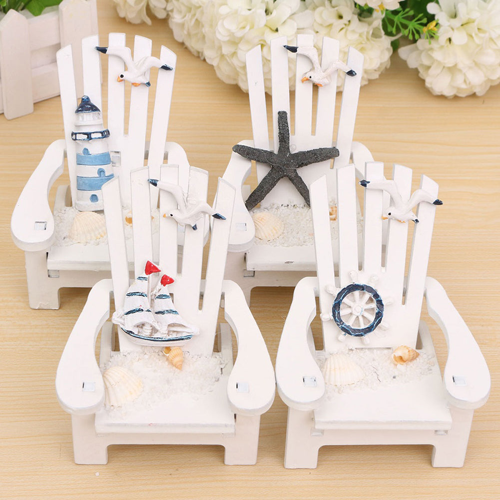 Mini Fairy Wooden Mediterranean Beach Chair Dollhouse Garden Home Decor Ornament