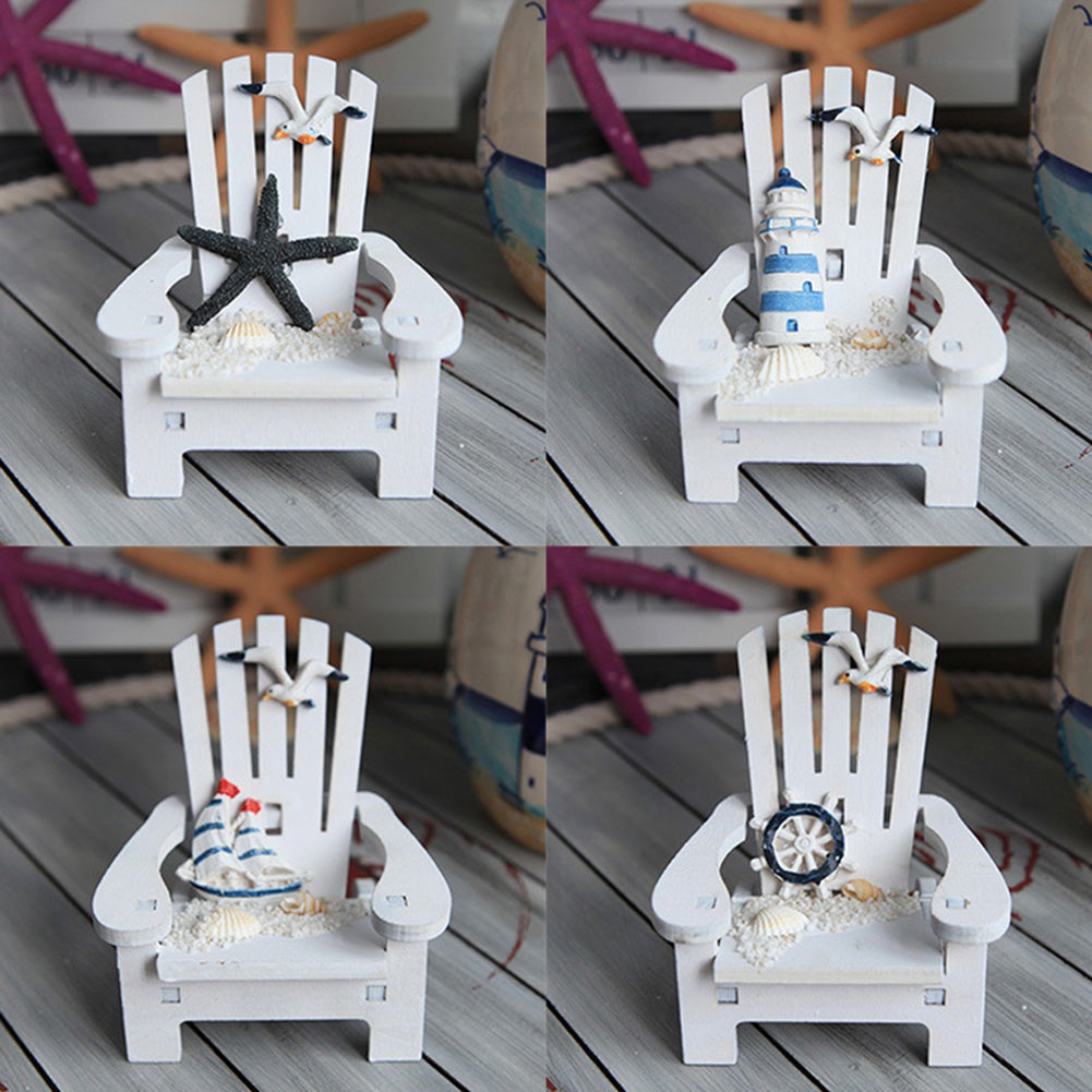 Mini Fairy Wooden Mediterranean Beach Chair Dollhouse Garden Home Decor Ornament