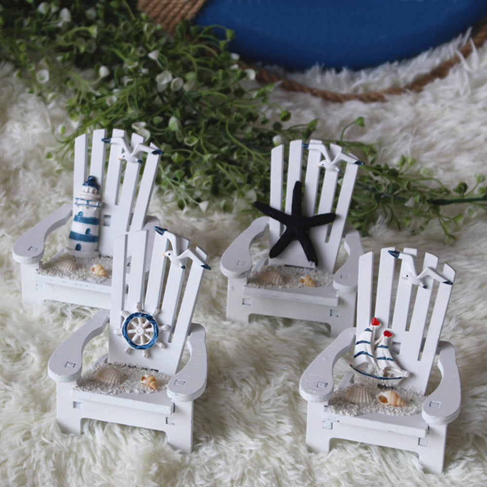 Mini Fairy Wooden Mediterranean Beach Chair Dollhouse Garden Home Decor Ornament