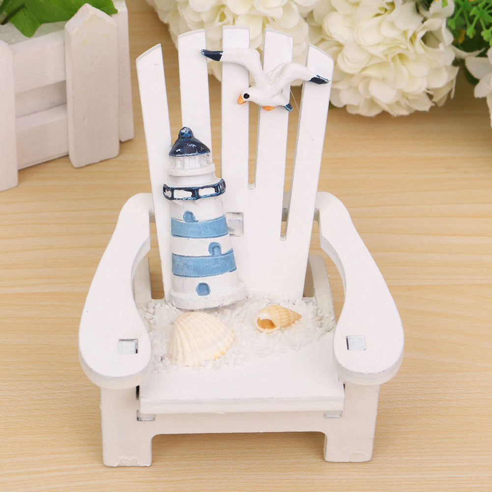 Mini Fairy Wooden Mediterranean Beach Chair Dollhouse Garden Home Decor Ornament