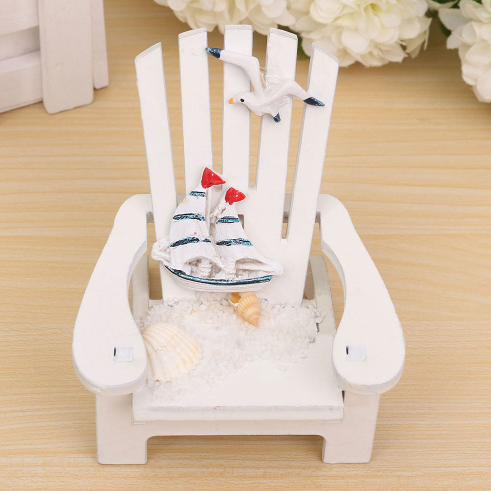 Mini Fairy Wooden Mediterranean Beach Chair Dollhouse Garden Home Decor Ornament