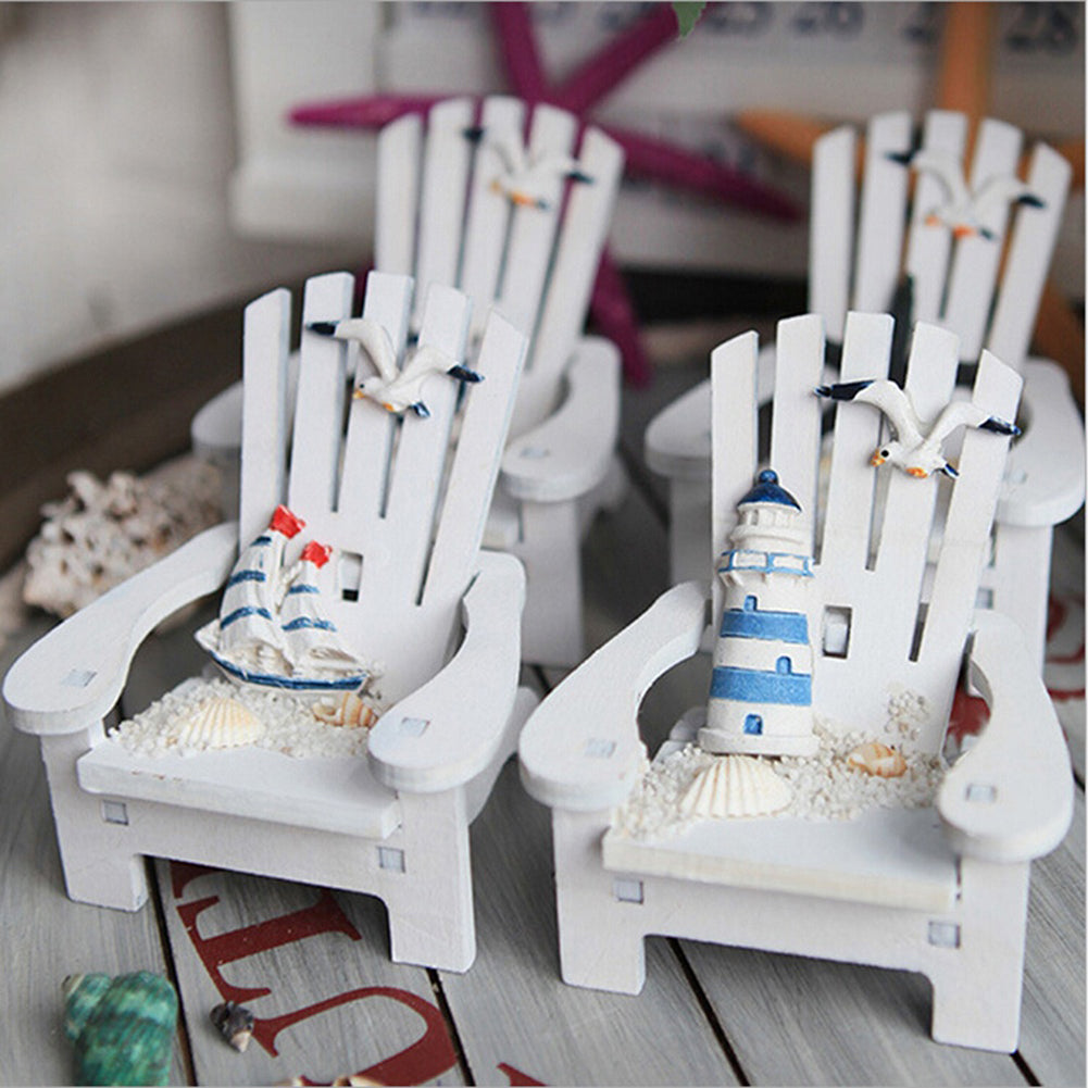 Mini Fairy Wooden Mediterranean Beach Chair Dollhouse Garden Home Decor Ornament