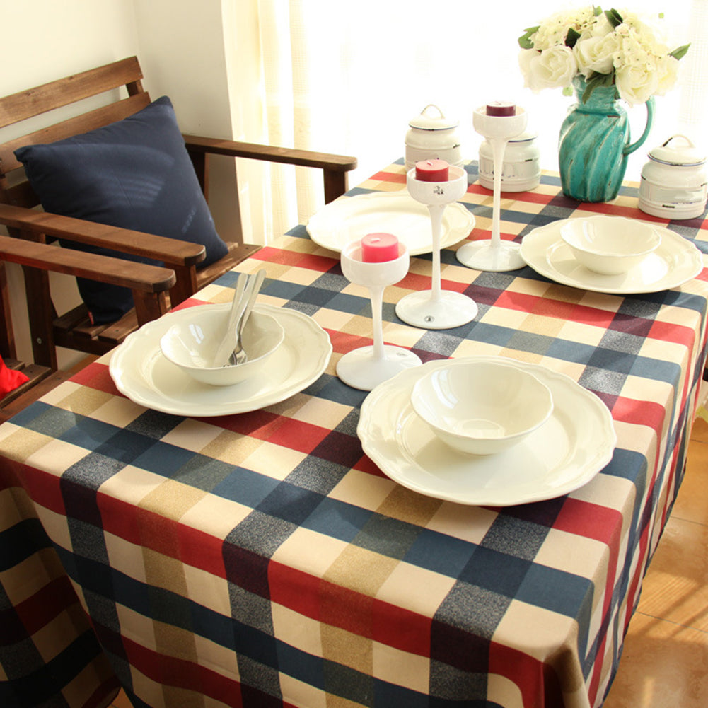 Rectangle Plaid Pattern Cotton Linen Tablecloth Table Desk Cover Kitchen Decor