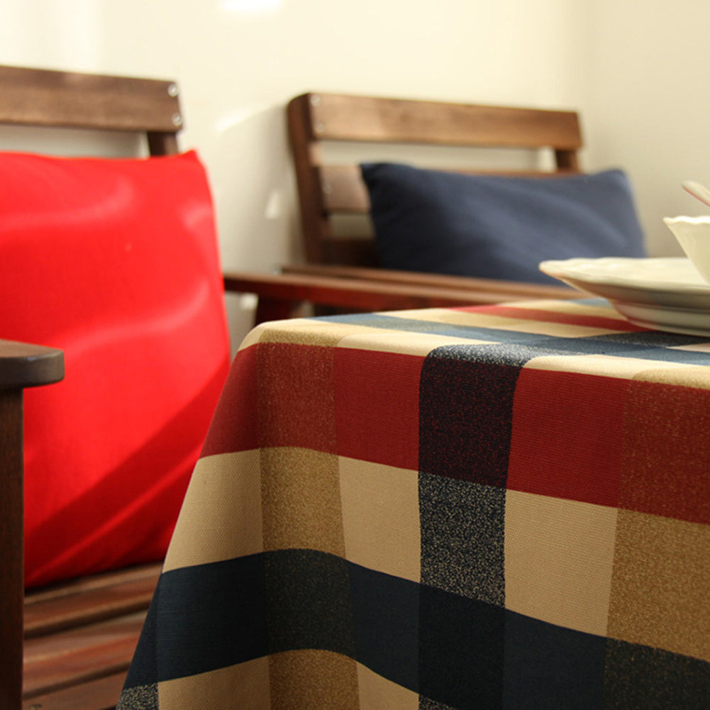Rectangle Plaid Pattern Cotton Linen Tablecloth Table Desk Cover Kitchen Decor