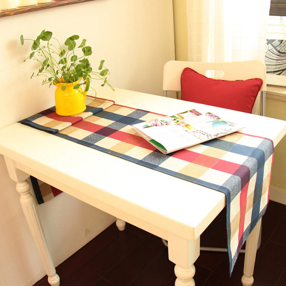 Rectangle Plaid Pattern Cotton Linen Tablecloth Table Desk Cover Kitchen Decor