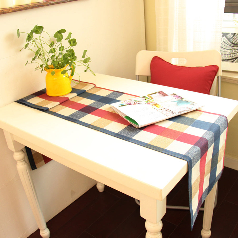 Rectangle Plaid Pattern Cotton Linen Tablecloth Table Desk Cover Kitchen Decor