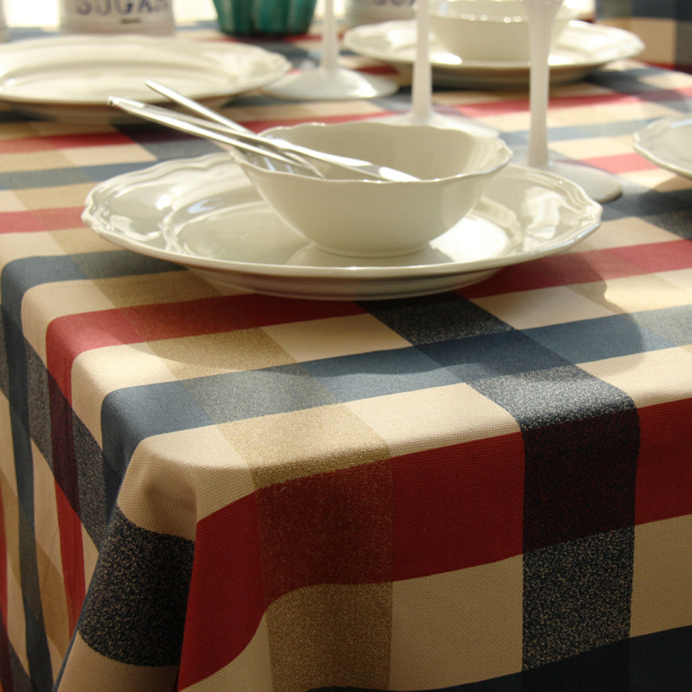 Rectangle Plaid Pattern Cotton Linen Tablecloth Table Desk Cover Kitchen Decor