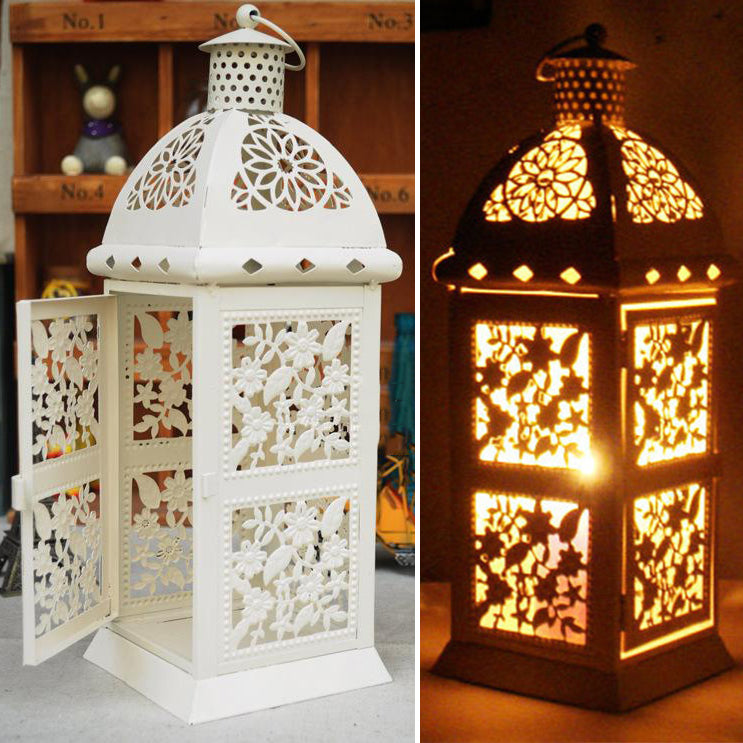 European Flower Hollow Hanging Iron Tower Lamp Stand Candle Light Holder