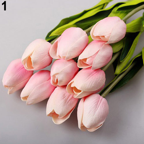 10Pcs Home Party Decor Artifical Real Touch Faux Leather Tulips