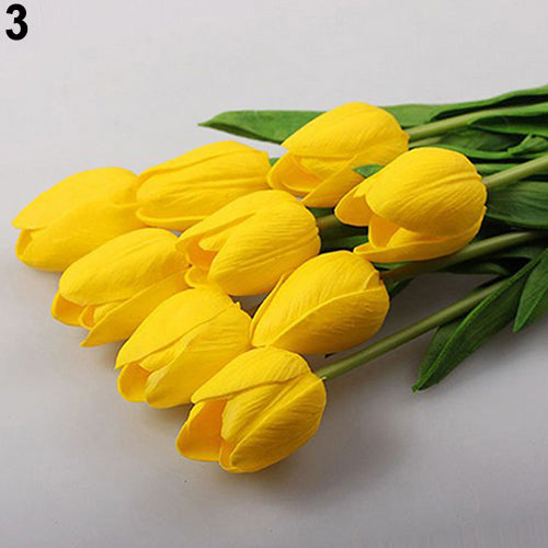 10Pcs Home Party Decor Artifical Real Touch Faux Leather Tulips