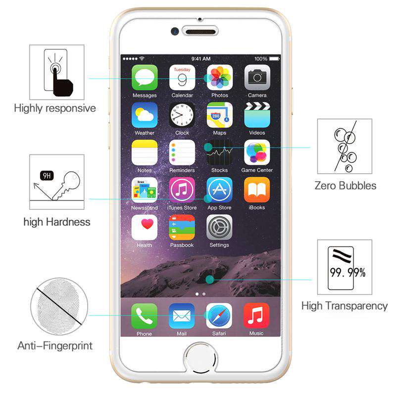 9HD 2.5D High Guality Tempered Glass For iphone X 7 8 Plus Screen Protector 
Toughened Glass For iphone 6 6s 7 8 Plus