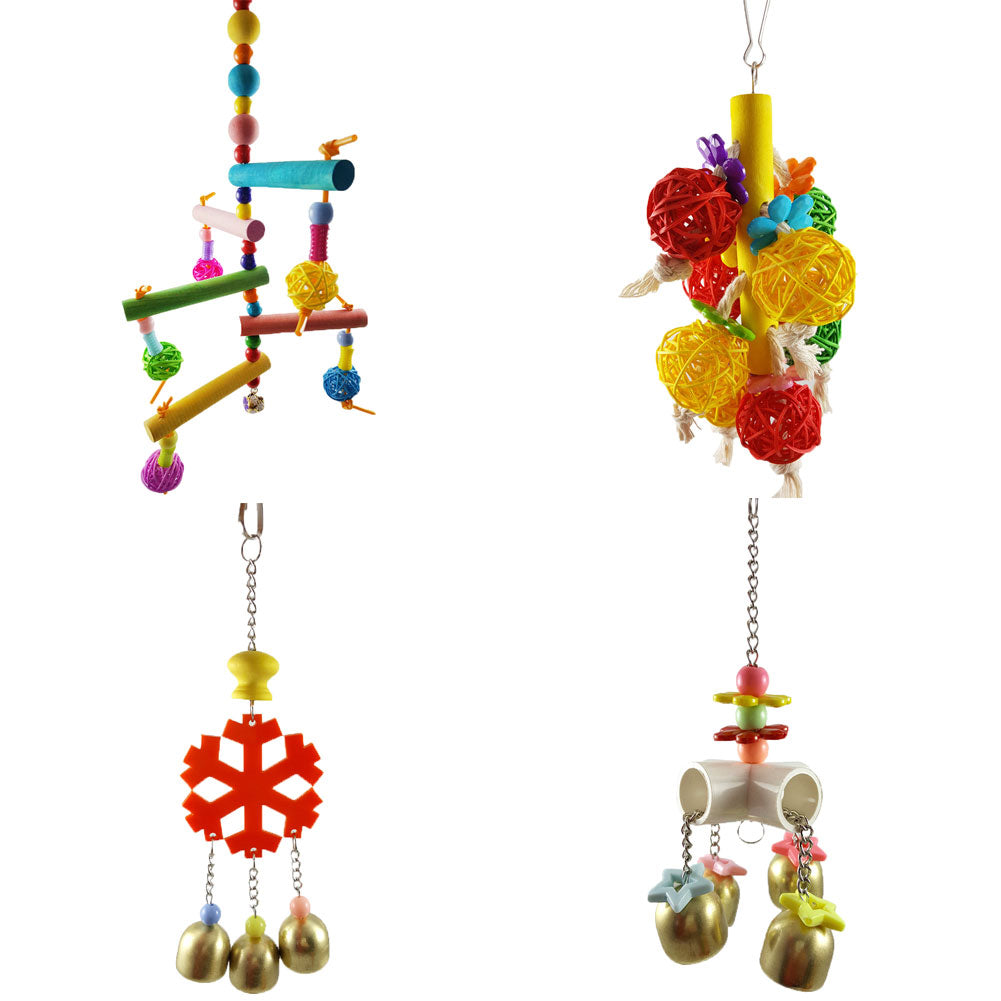 Rattan Ball Wood Ladder Bells Parrot Bite Climbing Toy Pet Bird Cage Decor