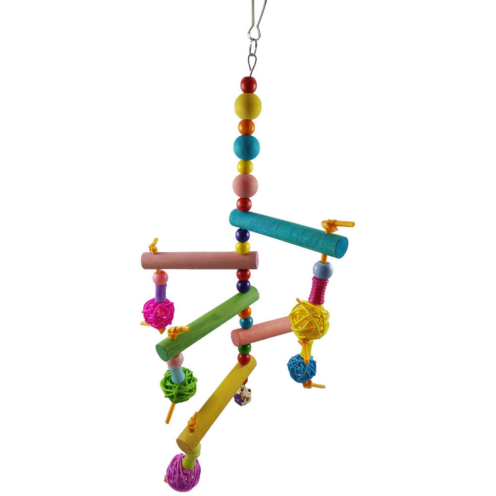 Rattan Ball Wood Ladder Bells Parrot Bite Climbing Toy Pet Bird Cage Decor