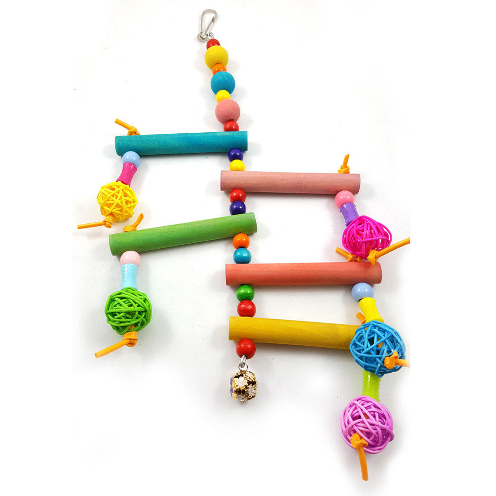 Rattan Ball Wood Ladder Bells Parrot Bite Climbing Toy Pet Bird Cage Decor