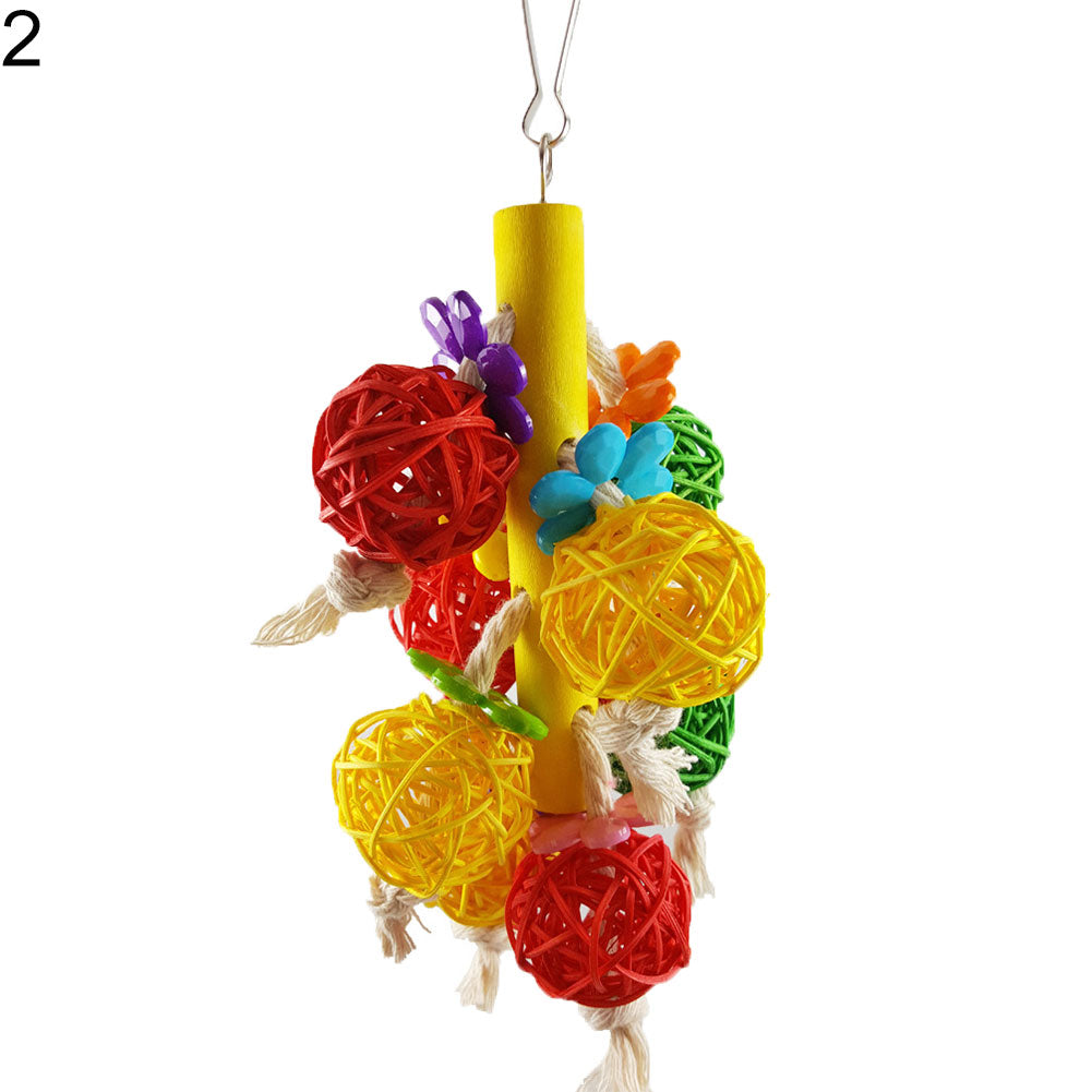 Rattan Ball Wood Ladder Bells Parrot Bite Climbing Toy Pet Bird Cage Decor