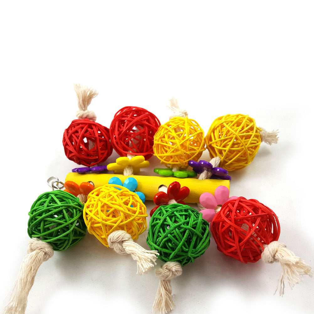 Rattan Ball Wood Ladder Bells Parrot Bite Climbing Toy Pet Bird Cage Decor