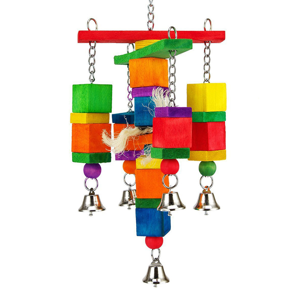 Colorful Funny Pet Birds Parrot Chew Bite Climbing Cage Toy Wooden Bell Gift