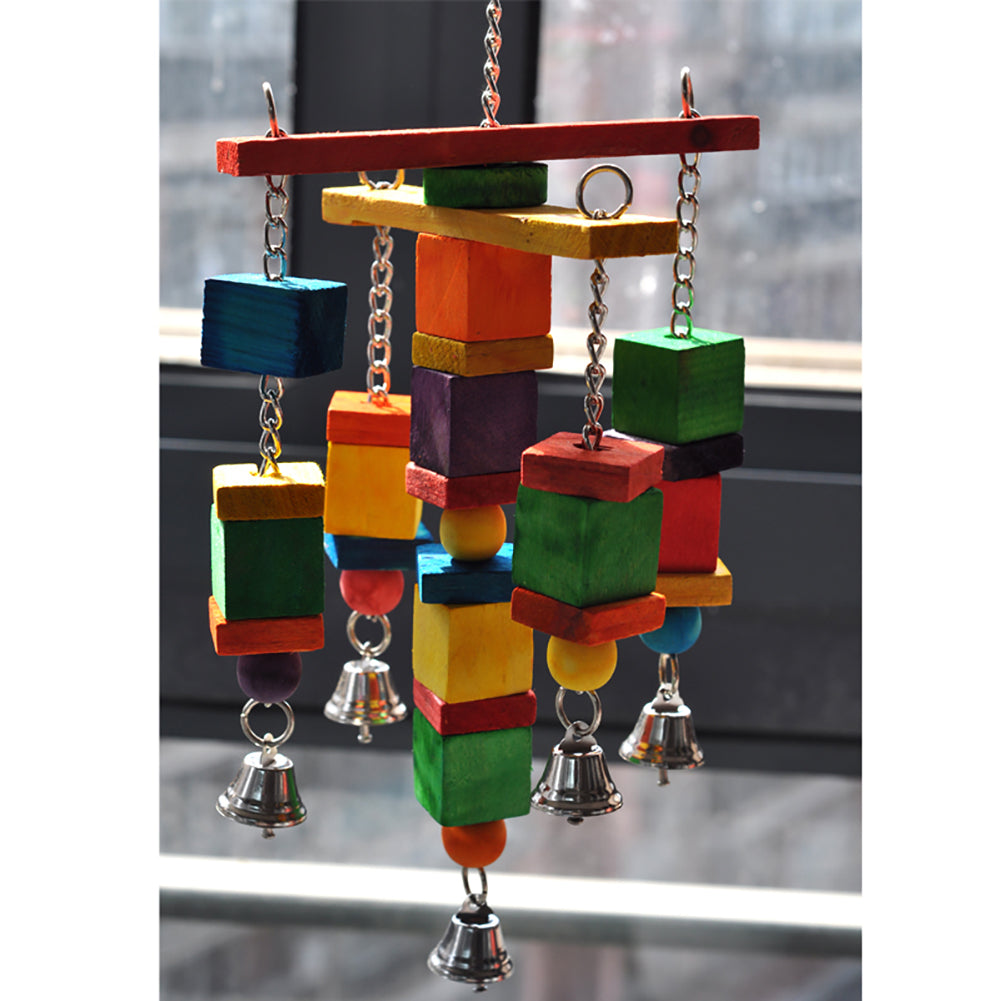 Colorful Funny Pet Birds Parrot Chew Bite Climbing Cage Toy Wooden Bell Gift