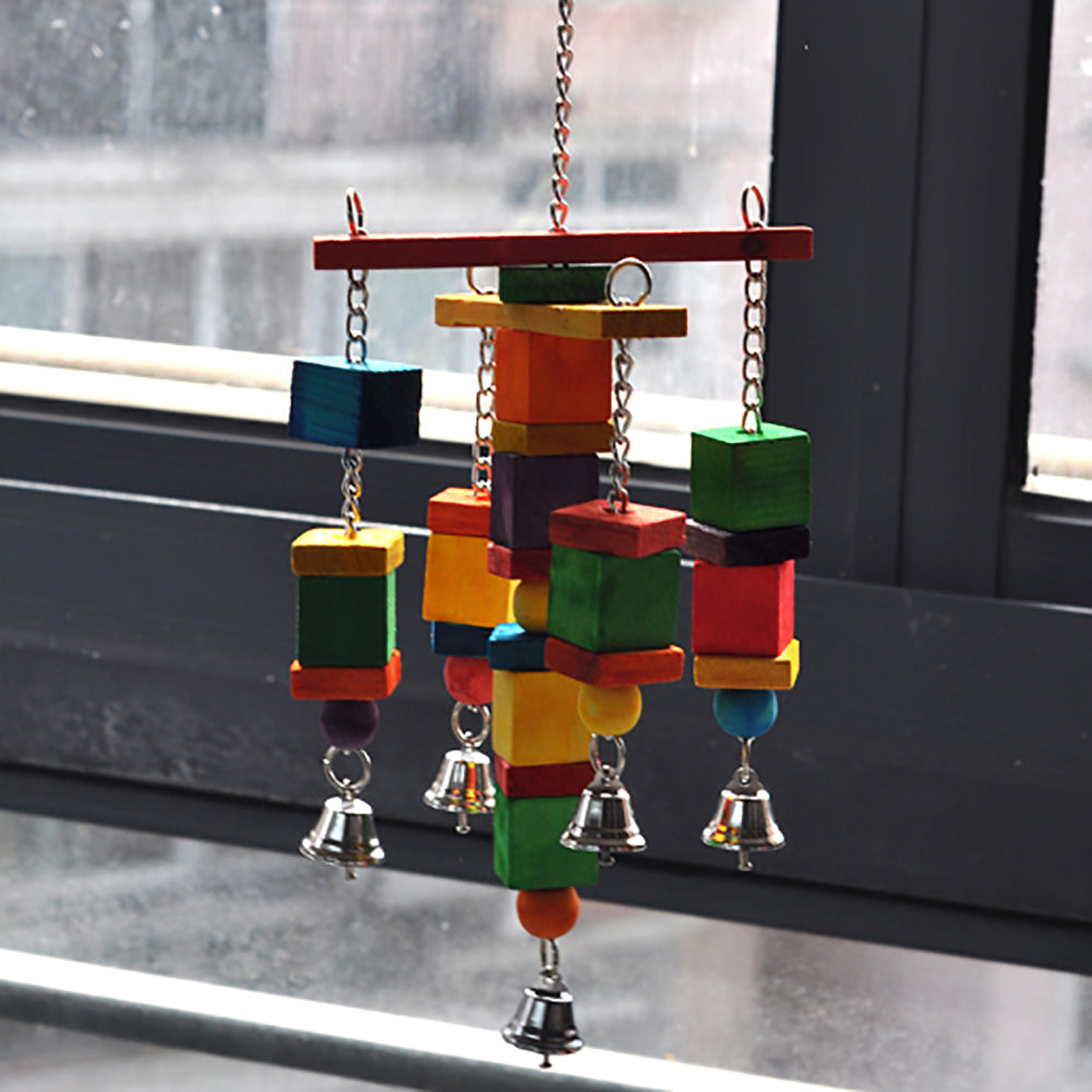 Colorful Funny Pet Birds Parrot Chew Bite Climbing Cage Toy Wooden Bell Gift