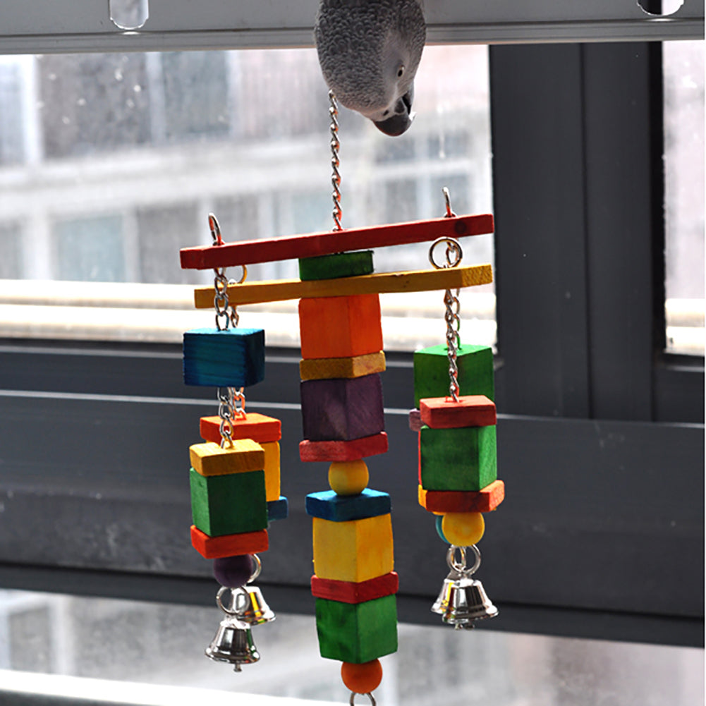 Colorful Funny Pet Birds Parrot Chew Bite Climbing Cage Toy Wooden Bell Gift
