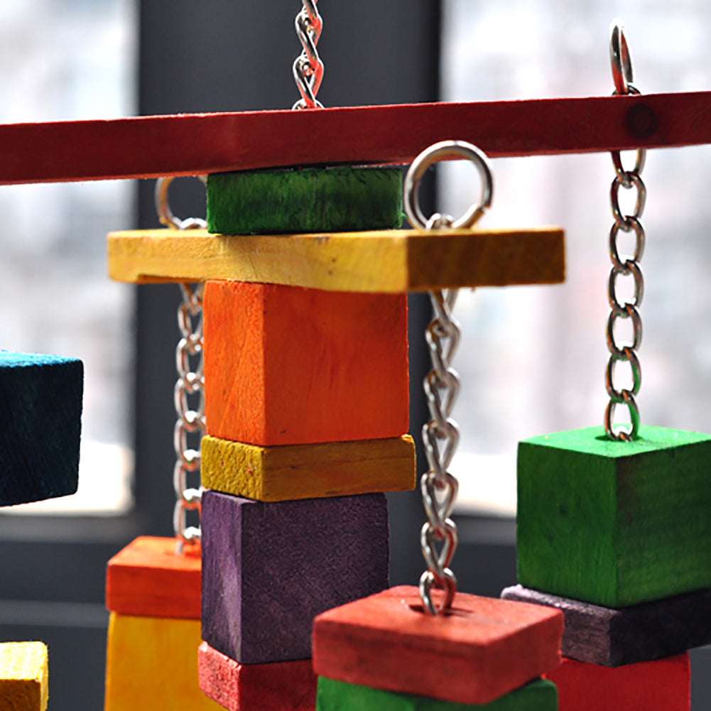 Colorful Funny Pet Birds Parrot Chew Bite Climbing Cage Toy Wooden Bell Gift