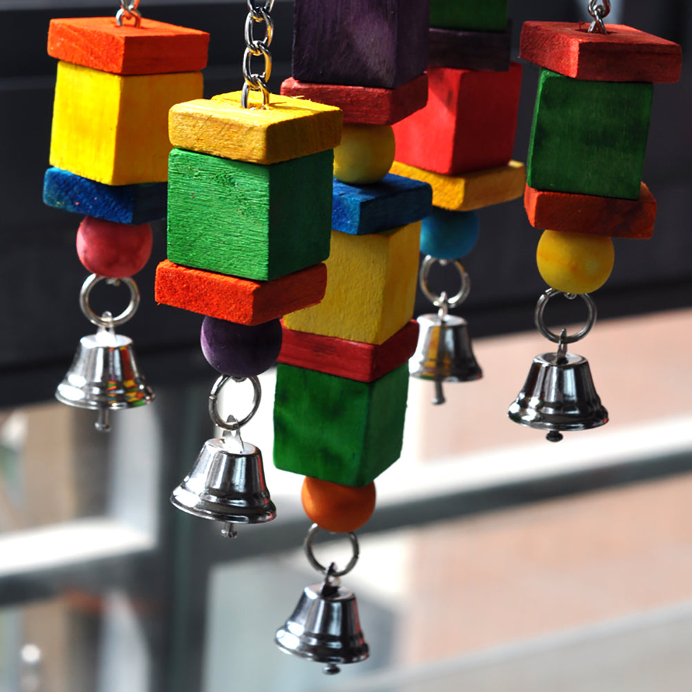 Colorful Funny Pet Birds Parrot Chew Bite Climbing Cage Toy Wooden Bell Gift