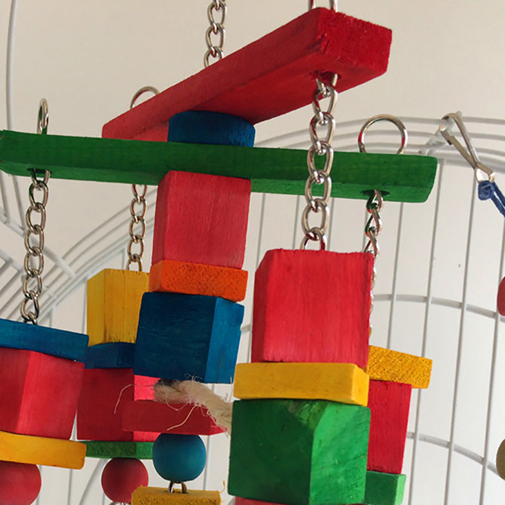 Colorful Funny Pet Birds Parrot Chew Bite Climbing Cage Toy Wooden Bell Gift