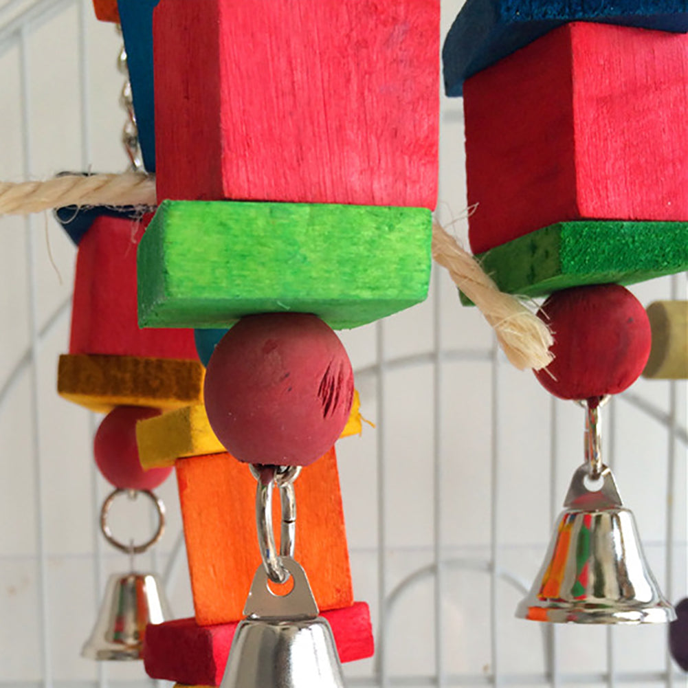 Colorful Funny Pet Birds Parrot Chew Bite Climbing Cage Toy Wooden Bell Gift