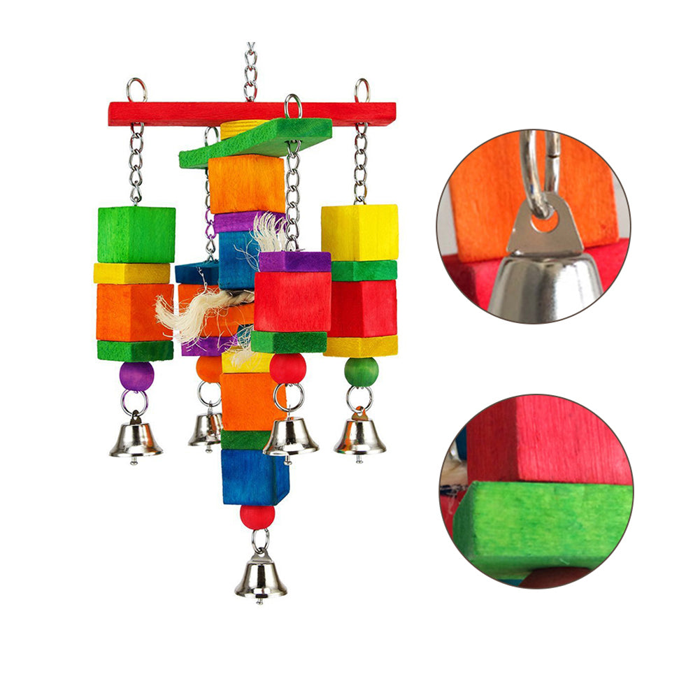 Colorful Funny Pet Birds Parrot Chew Bite Climbing Cage Toy Wooden Bell Gift