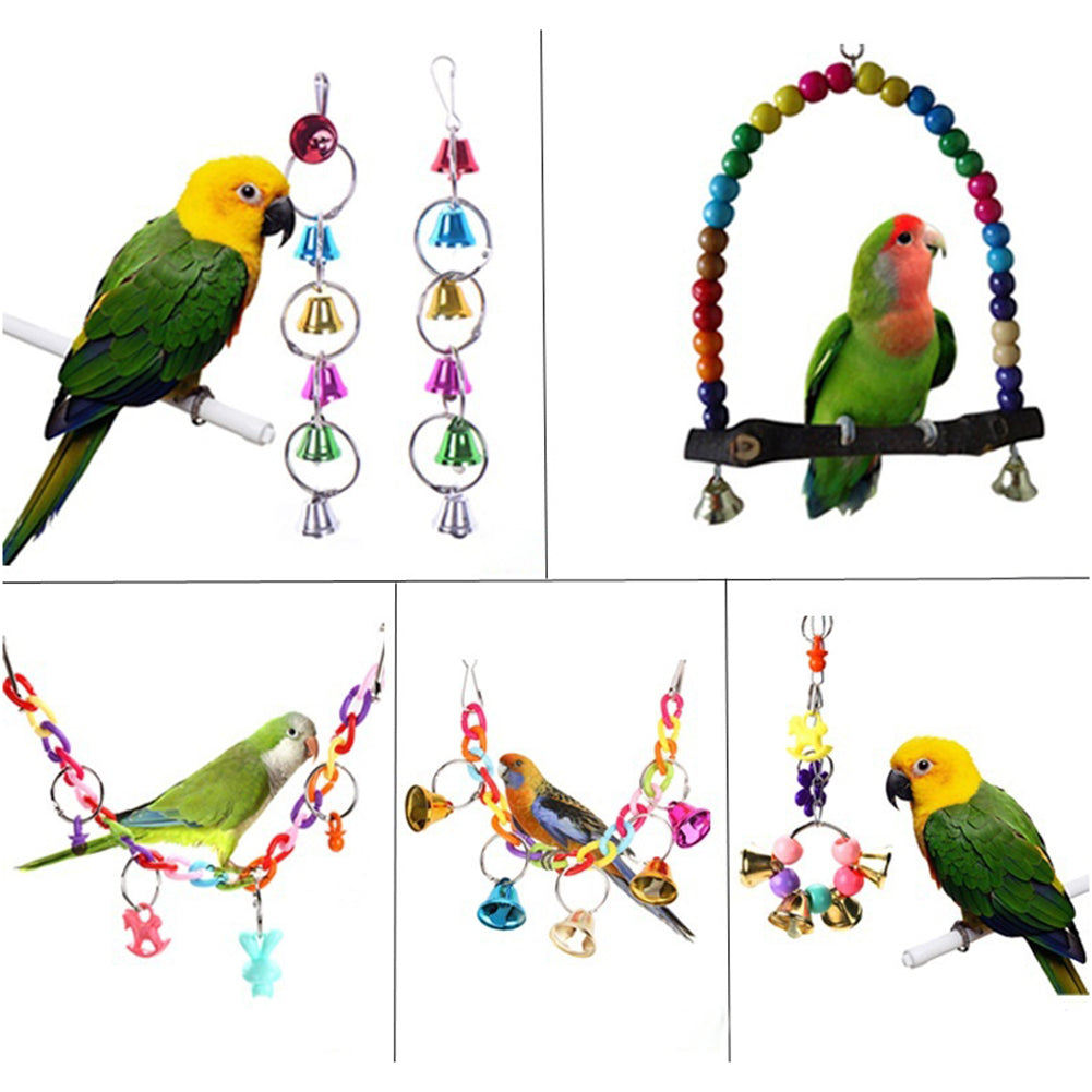 Colorful Parrot Climbing Chewing Pet Training Toy Birds Hanging Acrylic Bell