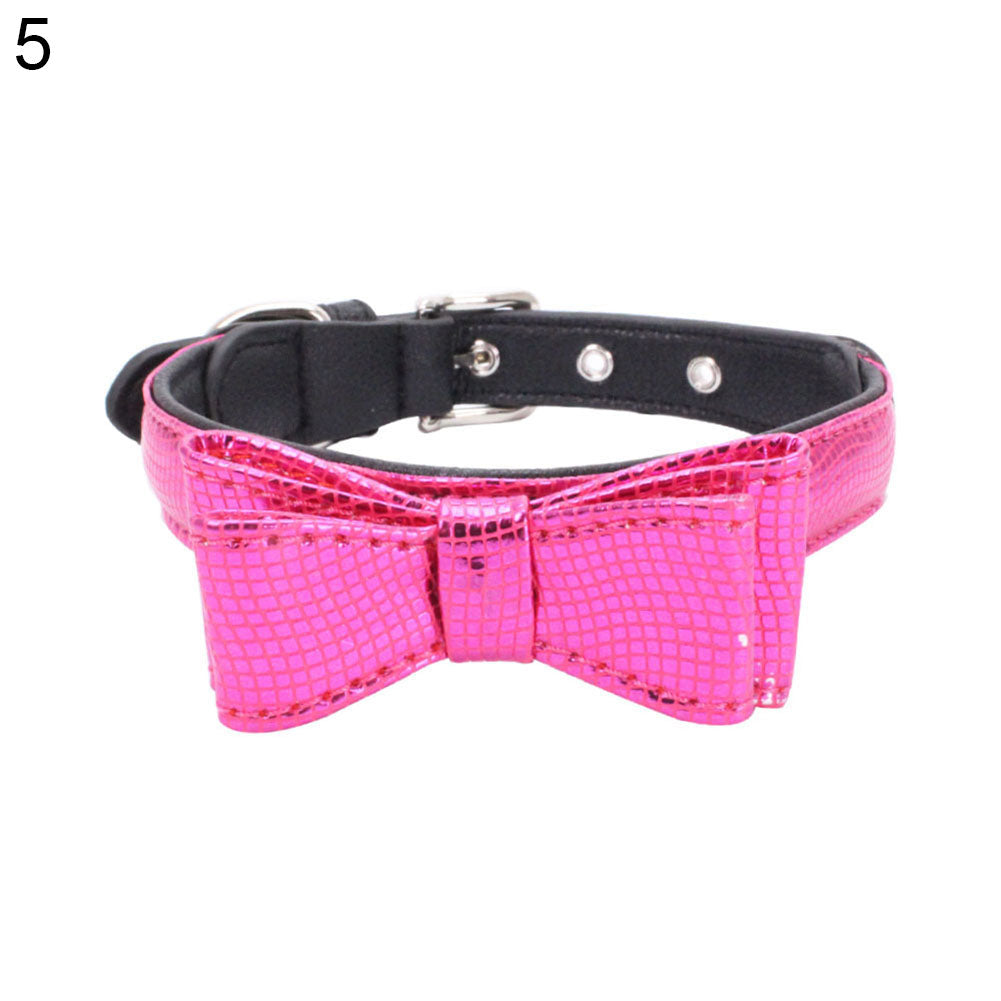 Fashion Snake Texture Bowknot Glossy Faux Leather Puppy Dog Collar Pet Necklace