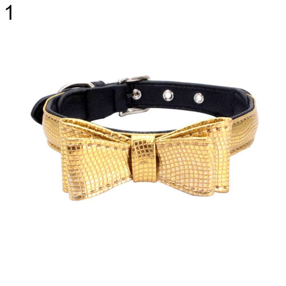 Fashion Snake Texture Bowknot Glossy Faux Leather Puppy Dog Collar Pet Necklace