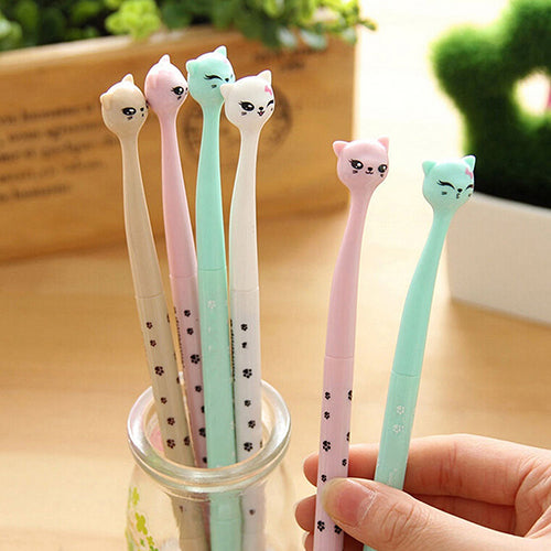 4Pcs Cute Cat Kawaii Black 0.5mm Gel Ink Roller Ball Point Pen Fine Korean Gift