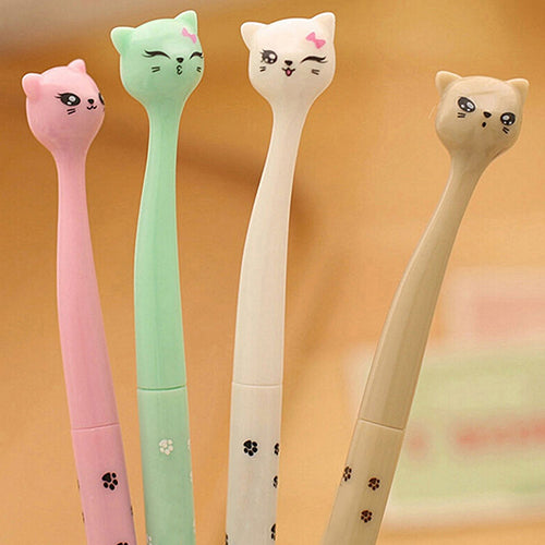 4Pcs Cute Cat Kawaii Black 0.5mm Gel Ink Roller Ball Point Pen Fine Korean Gift