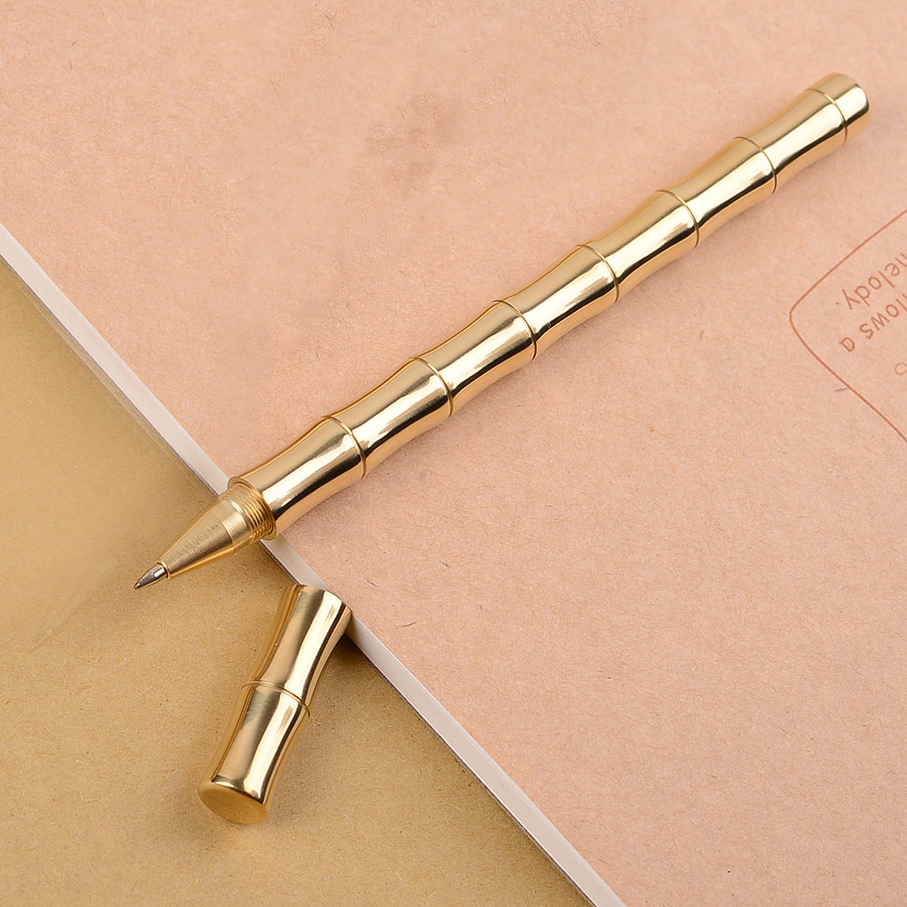 Retro 0.5mm Bamboo Style Metal Brass Black Gel Ink Sign Writing Pen Office Gift