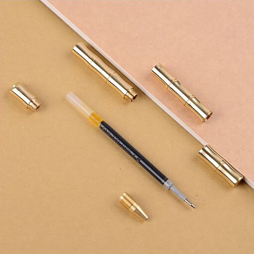 Retro 0.5mm Bamboo Style Metal Brass Black Gel Ink Sign Writing Pen Office Gift