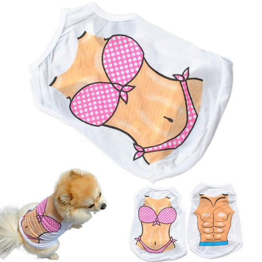 Pet Dog Summer Stylish Vest Chest Muscle Bikini Pattern Casual Puggy Clothes