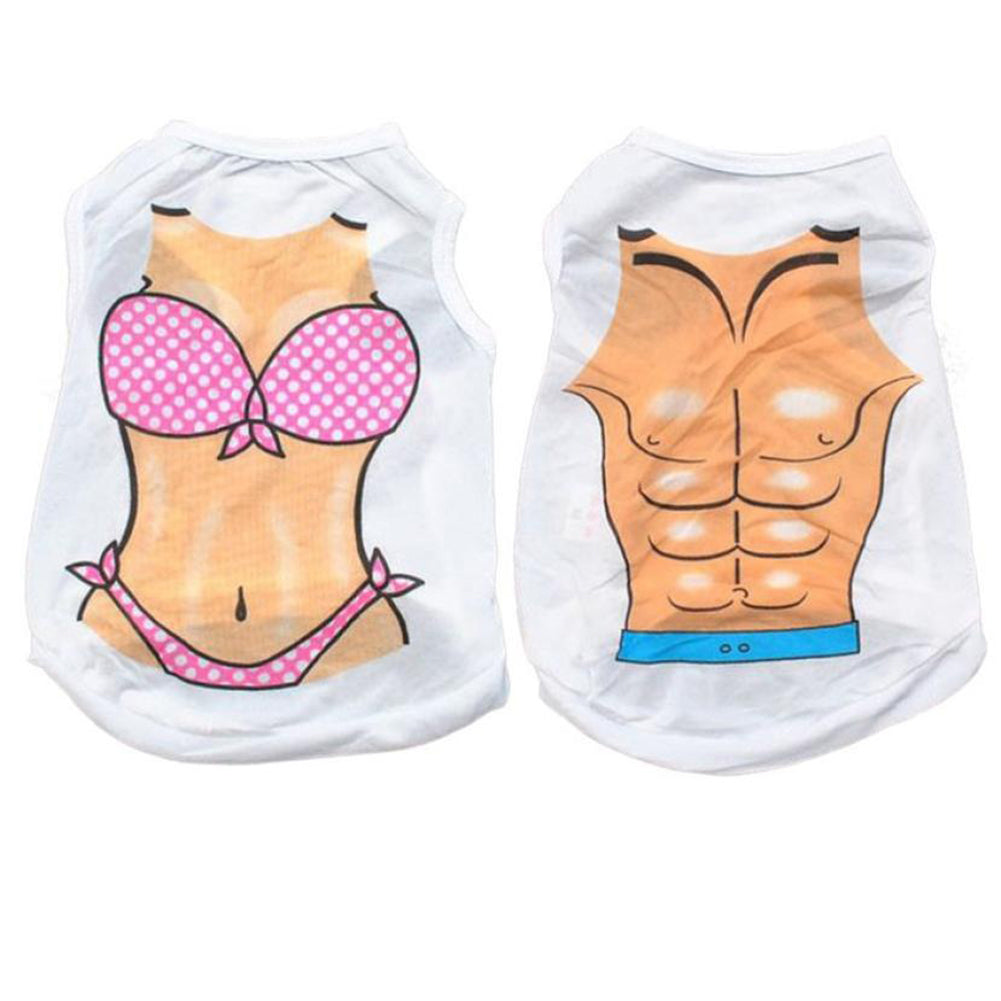 Pet Dog Summer Stylish Vest Chest Muscle Bikini Pattern Casual Puggy Clothes