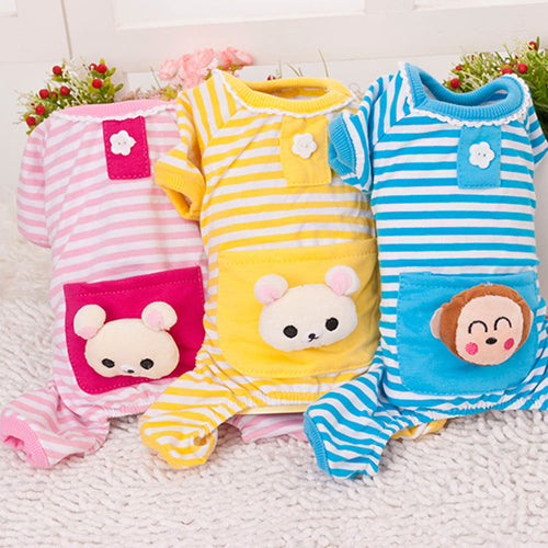 Small Pet Dog Stripes Costume Pajamas Coat Cat Puppy Cozy Clothes Set Apparel