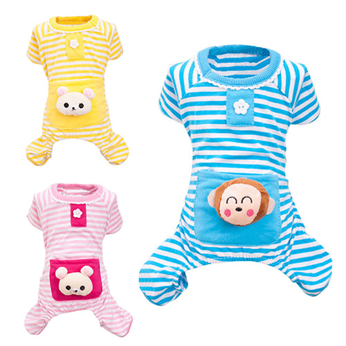 Small Pet Dog Stripes Costume Pajamas Coat Cat Puppy Cozy Clothes Set Apparel