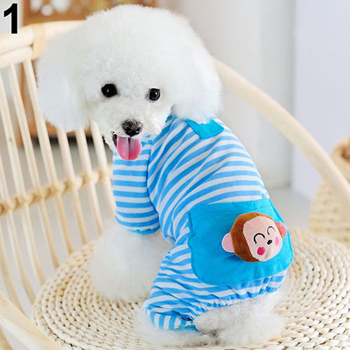 Small Pet Dog Stripes Costume Pajamas Coat Cat Puppy Cozy Clothes Set Apparel