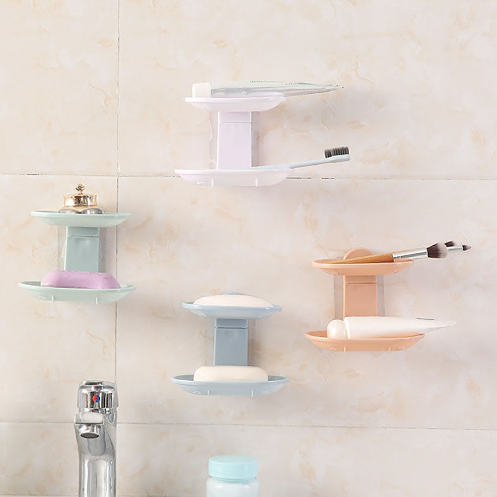 Nordic Bathroom Double Layer Adhesive Soap Dish Drain Box Storage Wall Holder