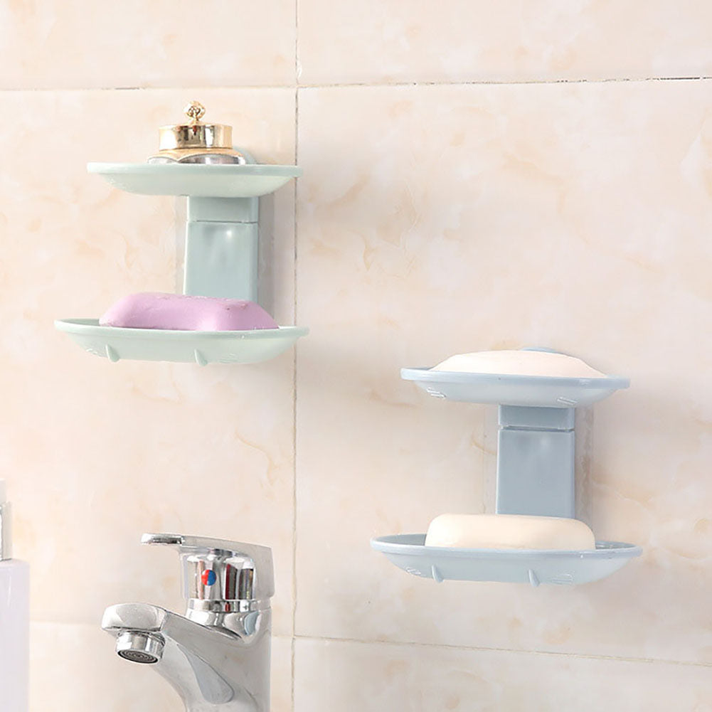 Nordic Bathroom Double Layer Adhesive Soap Dish Drain Box Storage Wall Holder