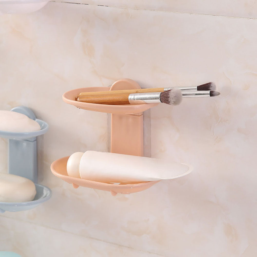 Nordic Bathroom Double Layer Adhesive Soap Dish Drain Box Storage Wall Holder