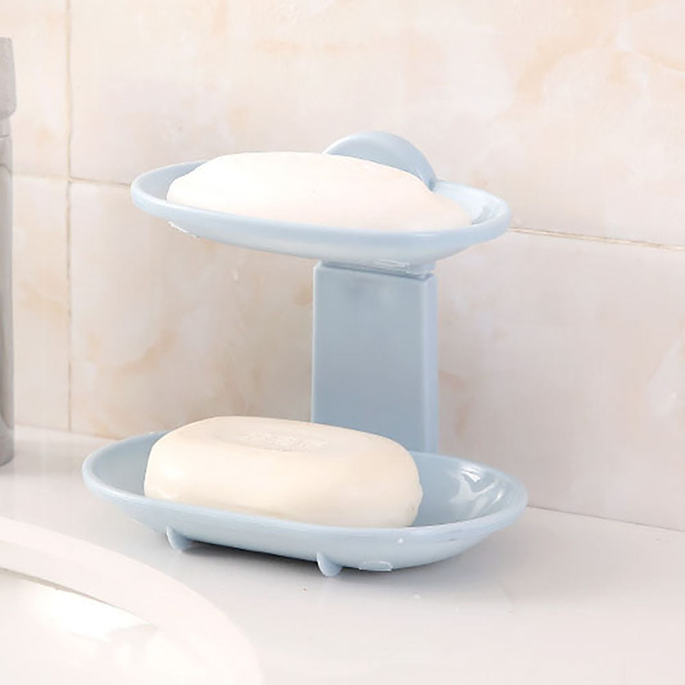 Nordic Bathroom Double Layer Adhesive Soap Dish Drain Box Storage Wall Holder
