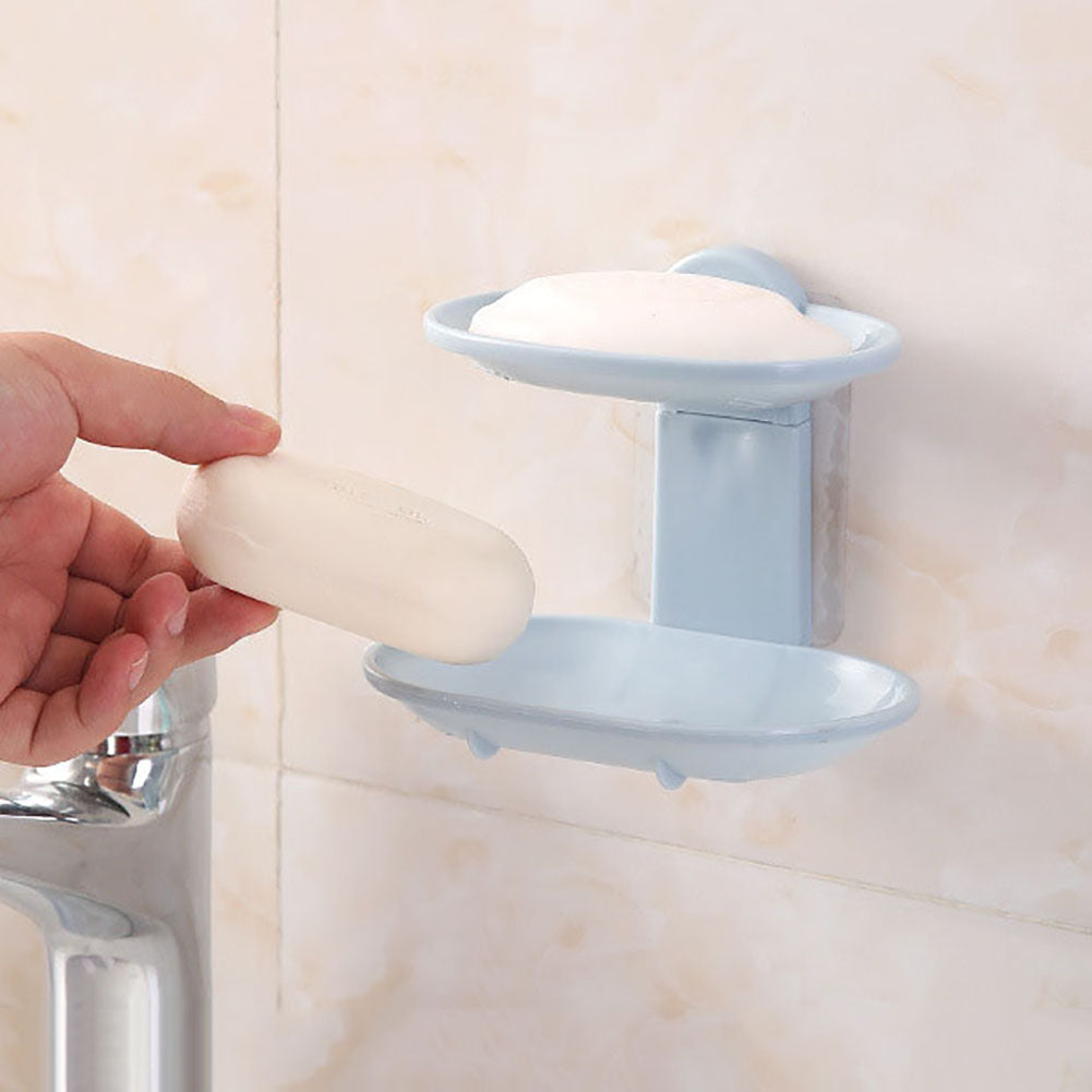 Nordic Bathroom Double Layer Adhesive Soap Dish Drain Box Storage Wall Holder