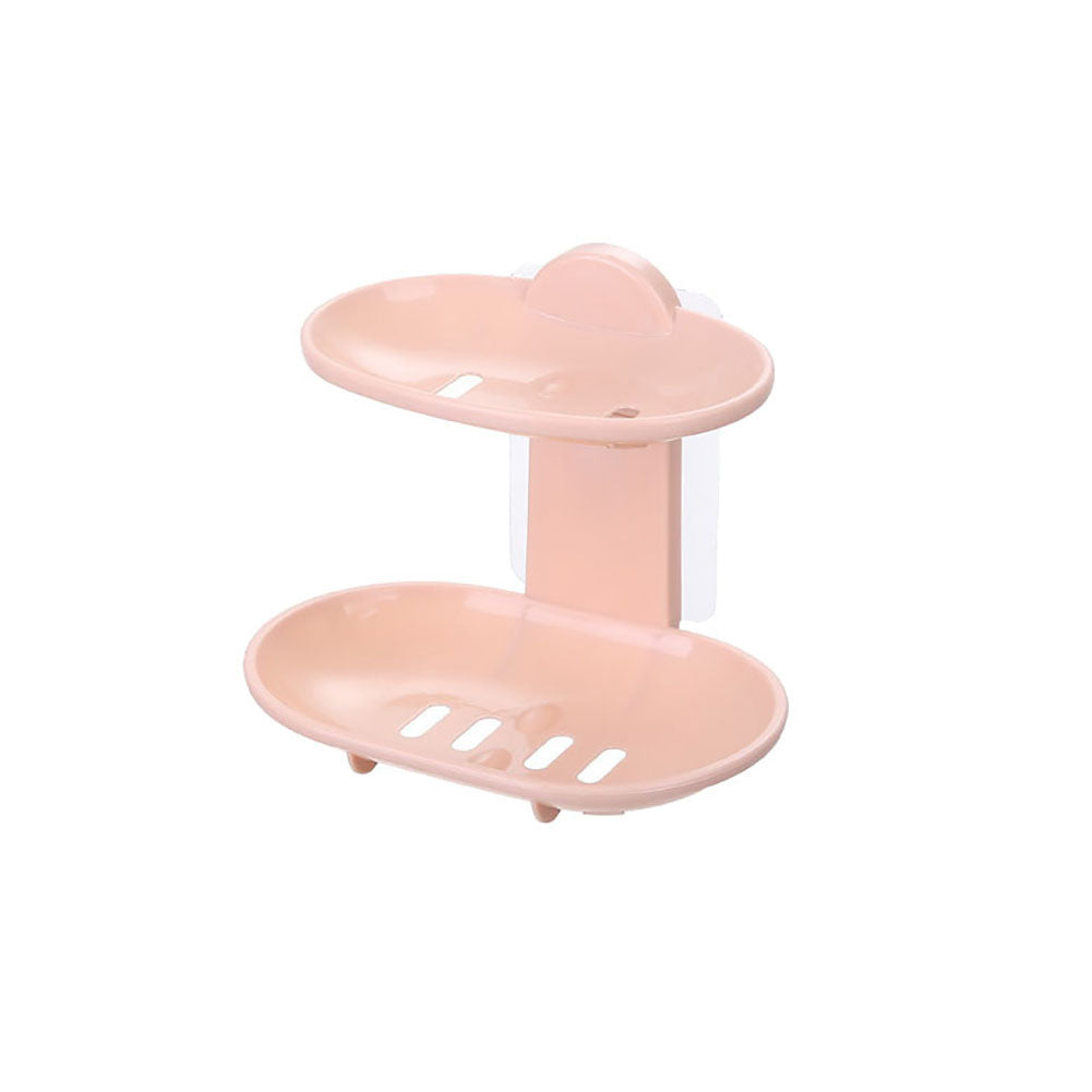 Nordic Bathroom Double Layer Adhesive Soap Dish Drain Box Storage Wall Holder