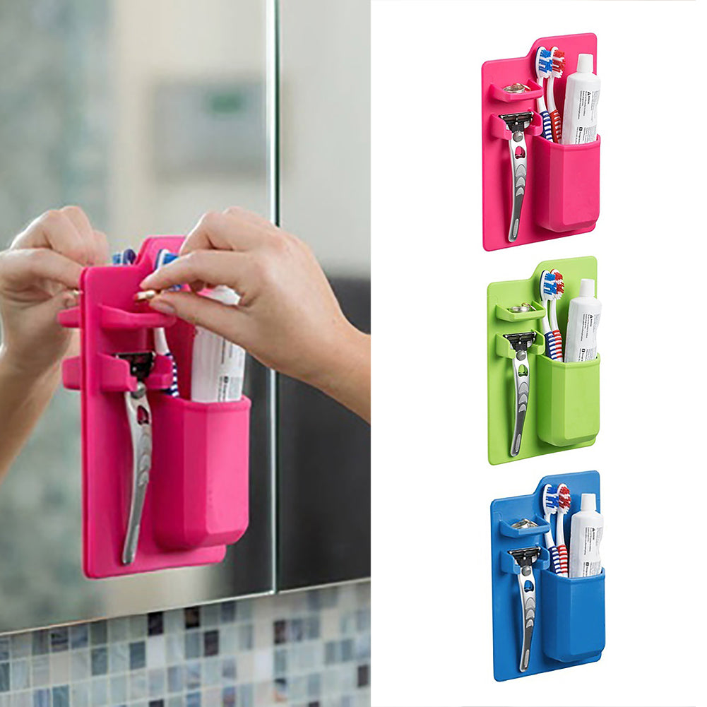 Bathroom Organizer Toothpaste Toothbrush Shaver Holder Solid Color Storage Rack